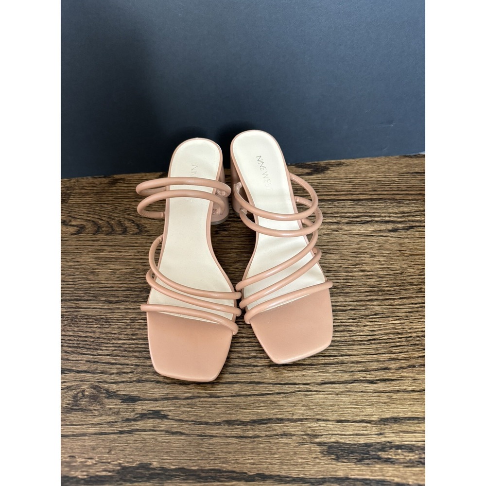 Women's Shoes Size 9.5 M Nine West Nude Open Toe Chunky Block Heel‎ Sandal - Picture 3 of 10